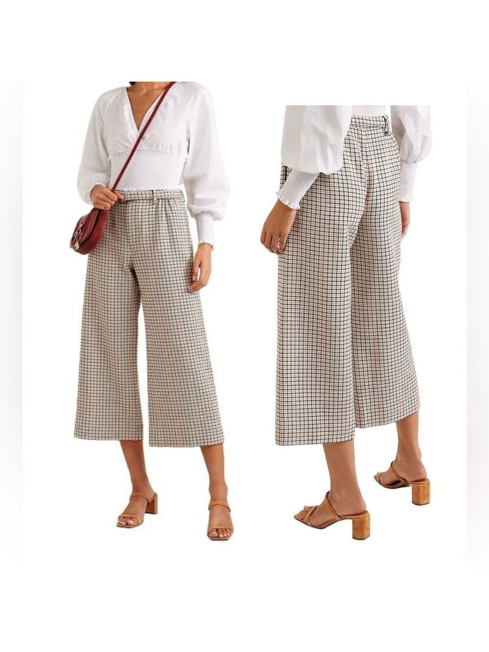 MAJE PARIS Women’s Pants Houndstooth Tweed Wide Leg Pants Cropped Trouser Fit